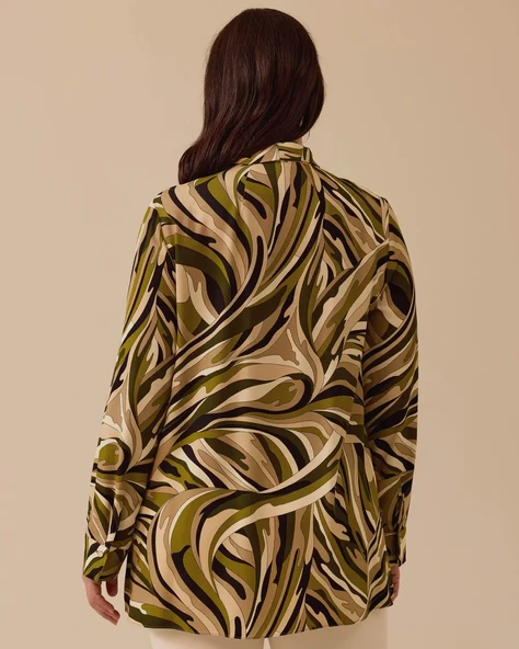 Gala-xi Kadın Büyük Beden Desenli Şal Yaka Gömlek 10002421514013 - 2