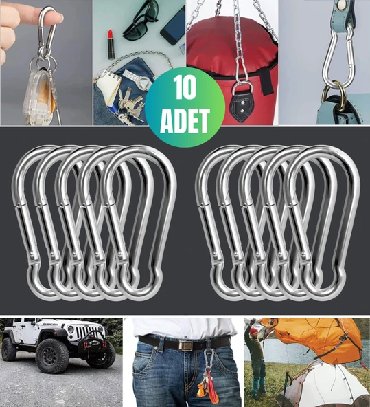 Ablacks  10 Adet Düz Yaylı Karabina 5 Mm No Olta Deniz Tırmanma Kamp Ekipmanları Hamak Askı