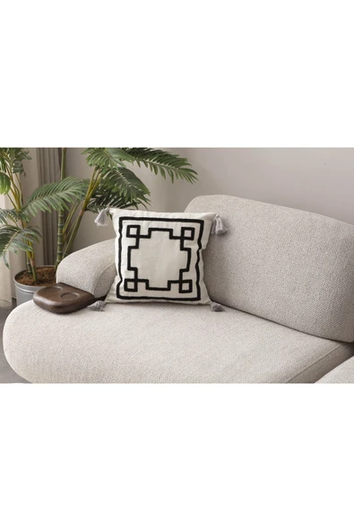 WoodyMaison Çember Desenli 4'Adet Kırlent Kılıfı Punch Comfort Panç Yastık Kılıfı, Püsküllü 43x43cm