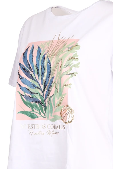 Sempre Oversize Minimalist Baskılı Kadın Tişört - Kısa Kol - Resim 5