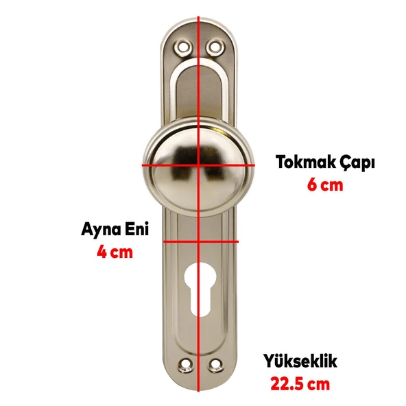 Aynalı Nikel Kapı Tokmağı Topuzu Kolu Metal Tokmak Yale - Resim 3