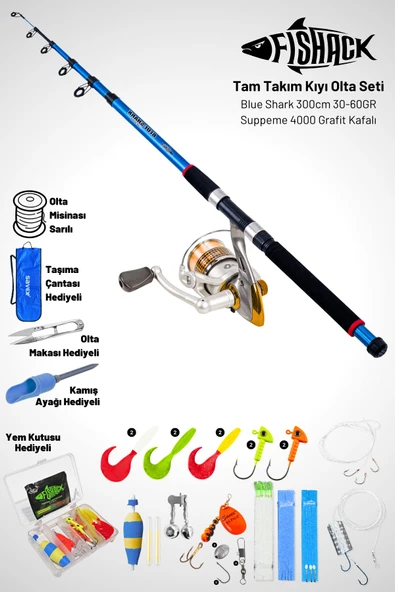 Tam Takım Kıyı Olta Seti - 300cm Kamış 30-60GR / 4000'lik Suppeme Olta Makinesi - Taşıma Çantalı
