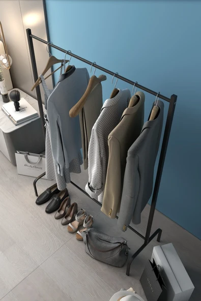 Dizayn Motion Ayaklı Askılık Konfeksiyon Askısı Metal Konfeksiyon Elbise Askılığı Eşek Askılık - Siyah - 3