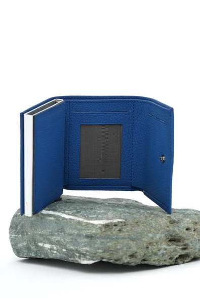 Mekanizmalı Deri Cüzdan Saks Mavi 113570 - 4