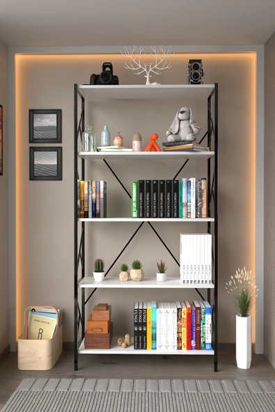 Dizayn Motion 5 Raf Dekoratif 180 Cm Kitaplık Beyaz - Resim 2