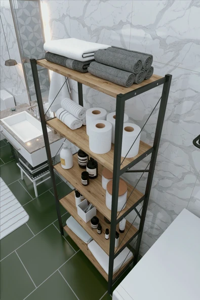Dizayn Motion 5 Raflı Kapaksız Banyo Dolabı 150x60x30 Ceviz - 3