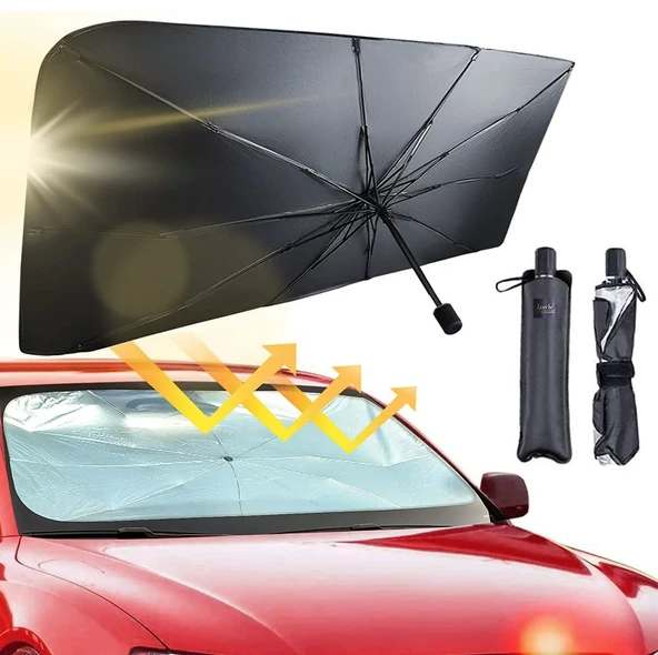 Araç İçi Ön Cam Güneşliği, Katlanabilir Şemsiye Şeklinde Otomobil Ön Cam Güneşliği,%99 Etkin Koruma, Otomobil, SUV, (140 X 79 CM) - 3