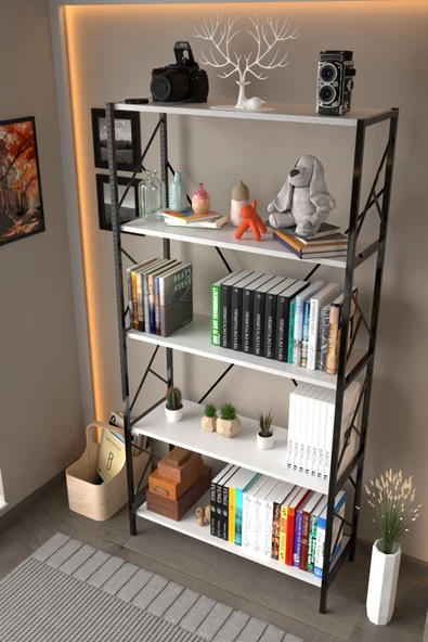 Dizayn Motion 5 Raf Dekoratif 180 Cm Kitaplık Beyaz - Resim 3