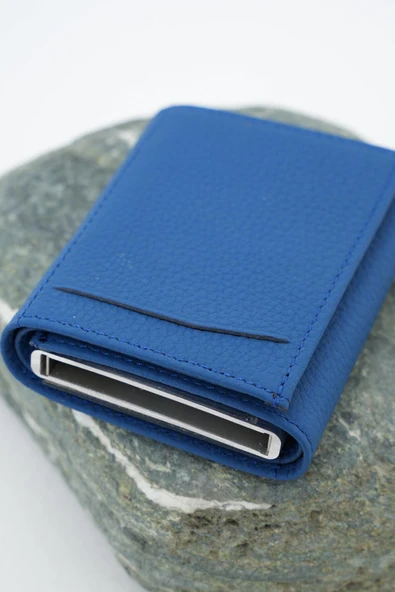 Mekanizmalı Deri Cüzdan Saks Mavi 113570 - 3