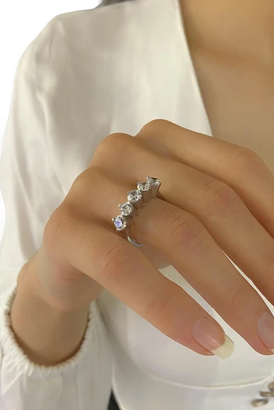 8 Ayar Beyaz Altın Pırlanta Montür Beştaş Yüzük - Resim 2