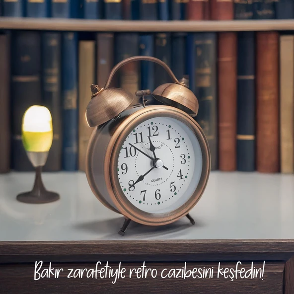 UpWay Tokmaklı Çanlı Yüksek Zil Sesli Metal Kasalı Pilli Işıklı Retro Nostaljik Çalar Saat - 6