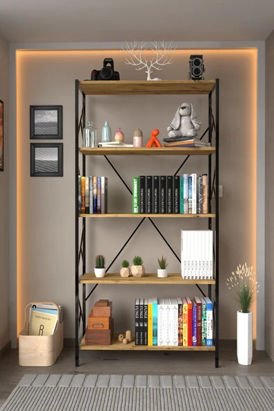 Dizayn Motion 5 Raf Dekoratif 180 Cm Kitaplık Ceviz - Resim 2