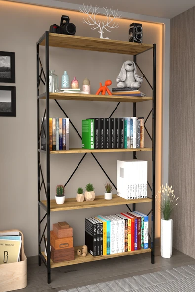 Dizayn Motion 5 Raf Dekoratif 180 Cm Kitaplık Ceviz ürün görseli