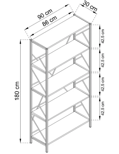 Dizayn Motion 5 Raf Dekoratif 180 Cm Kitaplık Beyaz - Resim 6