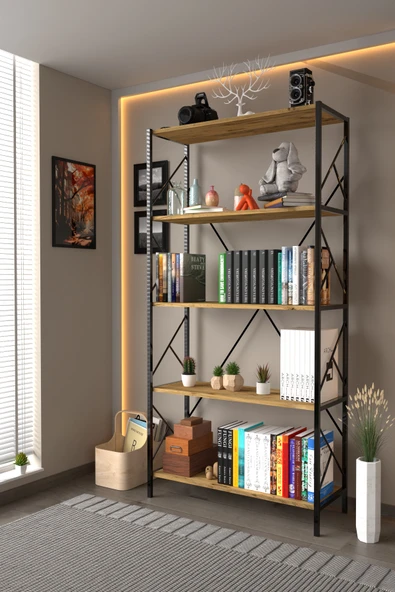 Dizayn Motion 5 Raf Dekoratif 180 Cm Kitaplık Ceviz - Resim 4