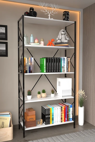 Dizayn Motion 5 Raf Dekoratif 180 Cm Kitaplık Beyaz ürün görseli