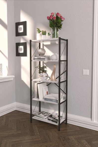 Dizayn Motion Dekoratif 5 Raflı Kitaplık 150 x 60 Beyaz - 2