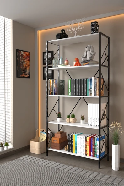Dizayn Motion 5 Raf Dekoratif 180 Cm Kitaplık Beyaz - Resim 4