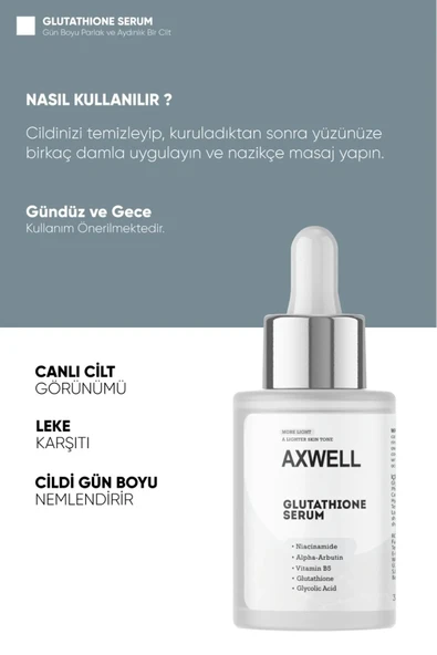 AXWELL Glutatyon, Niacinamide, Glycolic Acid ve Alpha-Arbutin İçeren Aydınlatıcı Serum - 5