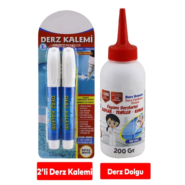 Derz Kalemi Derz Dolgu Yenileme Hızlı Kuruyan Su Bazlı Kokusuz Kalıcı Fayans Yenileme Kalem 2'li Set