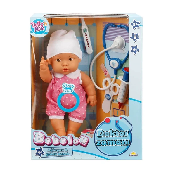 Bebelou Doktor Zamanı 35cm Konuşan Bebek 29459 Pembe - Resim 4