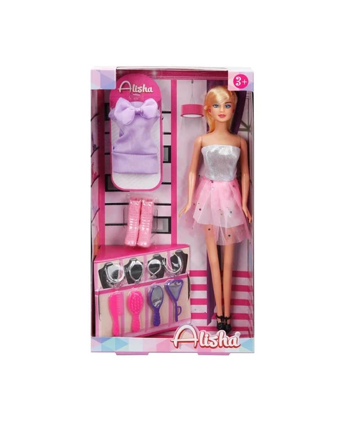 Alisha Gece Elbiseli Bebek Oyun Seti 14233 Gri Açık Pembe