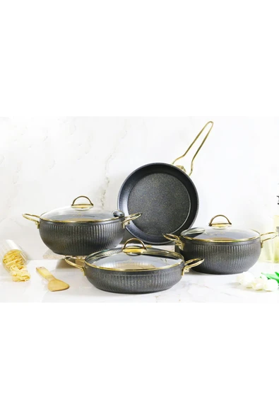 Istiridye Gold 7 Parça Granit Tencere Seti XL