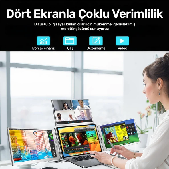 NPO NPM788 16" FHD 1200p IPS Type-C Taşınabilir 3'lü Monitör Çoklayıcı Standlı Notebook Monitör - 6