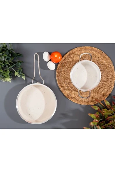 Bta Home Granit Yapışmaz Taban Ikili Tava Seti Beyaz Yumurta Spatulası