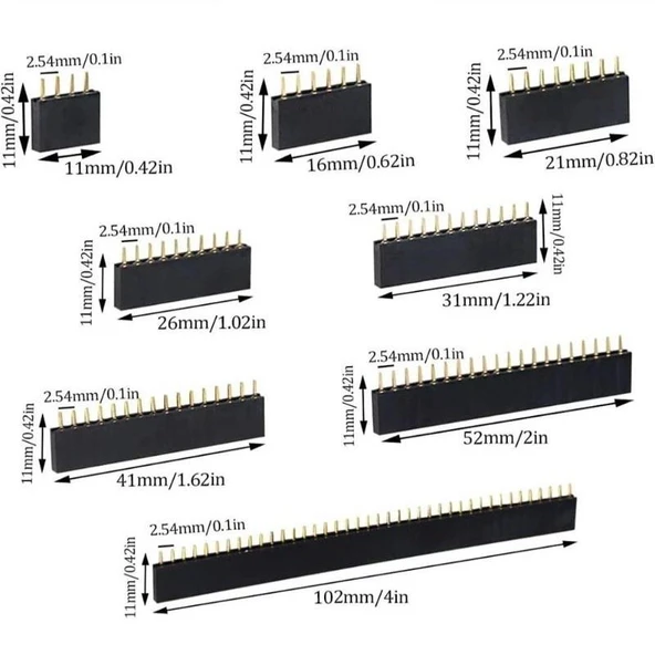 120 Adet Header Seti 2,54mm Dişi 4-20 Pin 8 Çeşit Şeffaf Çantada - 4