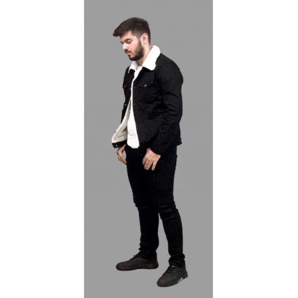 AMOR MAN İÇİ KOMPLE PAMUK KÜRK ERKEK KOT MONT-SİYAH - 3
