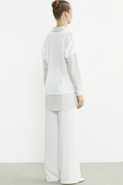 Bluz Kombinli Oversize Gömlek - Vizon - 5