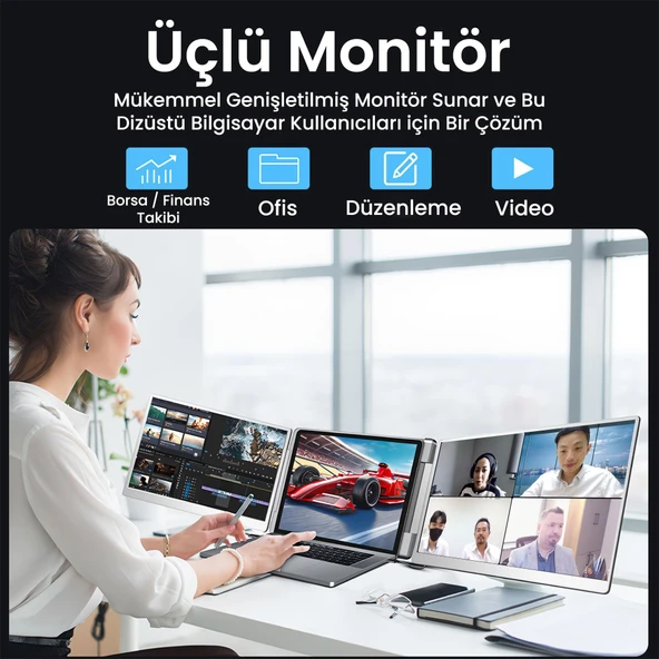 NPO NPM11 16" FHD 1200p IPS Type-C Taşınabilir 2'li Monitör Çoklayıcı Standlı Notebook Monitör - 9
