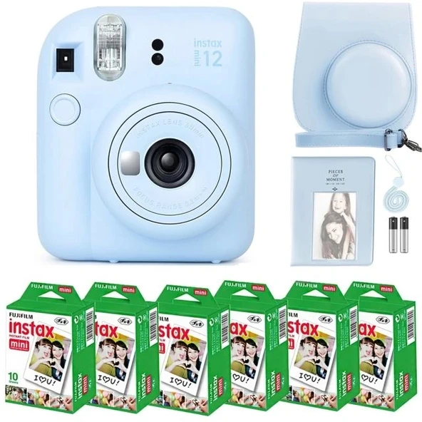 Fujifilm Instax Mini 12 Kamera/Mini Film (60 Sayfa)/Aksesuarlar - Mavi Pastel Blue