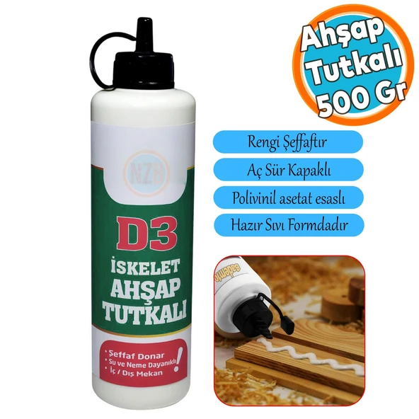 D3 Hazır Ahşap Tutkalı 500 gram Şeffaf Mobilya Mdf Sunta Kumaş Kağıt DIY Uygulamalarında Yapıştırıcı