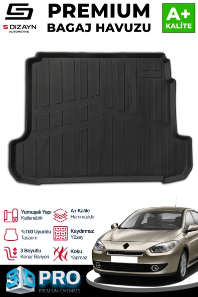 S-Dizayn Renault Fluence 3D Pro Bagaj Havuzu 2009 Üzeri A+ Kalite ürün görseli 1