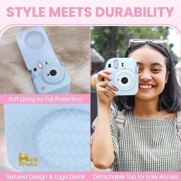 Fujifilm Instax Mini 12 Anlık Fotoğraf Makinesi/Minimate Özel Kılıf/10 Sayfa - Mavi - 7