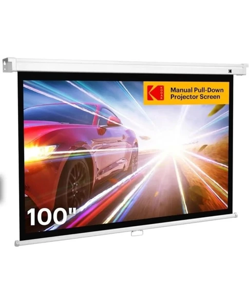Kodak 100" Manuel Aşağı Çekilebilir 16:9 Geri Çekilebilir Projektör Perdesi Beyaz Standart