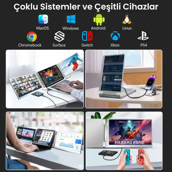 NPO NPM11 16" FHD 1200p IPS Type-C Taşınabilir 2'li Monitör Çoklayıcı Standlı Notebook Monitör - 10