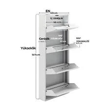AHM METAL 4 BÖLMELİ KİLİTLİ BEYAZ METAL 4 LÜ  BEYAZ METAL AYAKKABILIK - 6