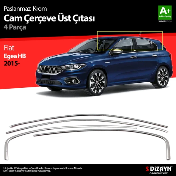 S-Dizayn Fiat Egea HB Krom Cam Üst Çıtası 4 Prç. 2015 Üzeri (Mat Krom) A+ Kalite - 1