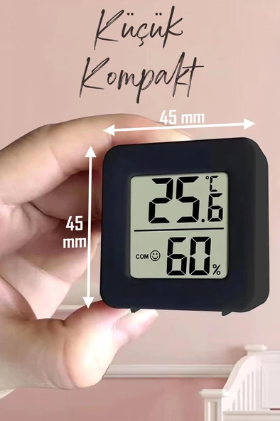 Mini Sıcaklık Nem Ölçer LCD Ekranlı Oda Termometre Duvara Takılabilen Masaüstü Isı Göstergesi Siyah - 2