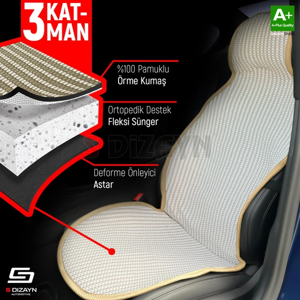 S-Dizayn Oto Koltuk Koruyucu Kılıf Set Krem Universal 2+3 Parça Ön Arka - 4