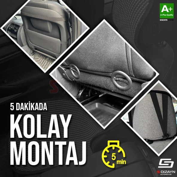 S-Dizayn Oto Koltuk Koruyucu Kılıf Set Siyah Universal 2+3 Parça Ön Arka - 3