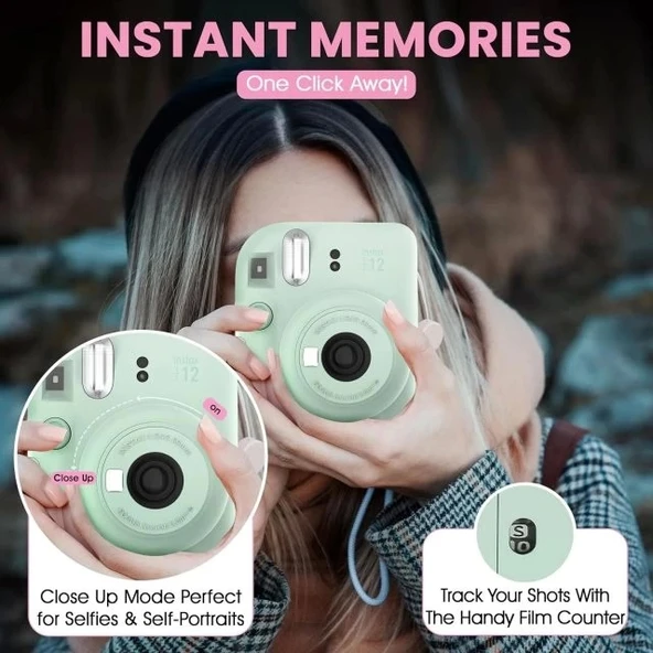 Fujifilm Instax Mini 12 Anlık Fotoğraf Makinesi/Minimate Özel Kılıf/10 Sayfa - Yeşil - 9