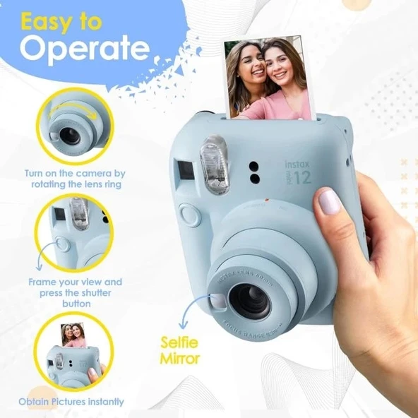 Fujifilm Instax Mini 12 Kamera/Mini Film (60 Sayfa)/Aksesuarlar - Mavi - 3