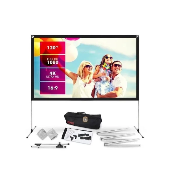 Pyle Outdoor 120'' Taşınabilir Projektör Perdesi Beyaz