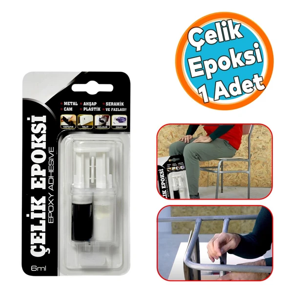Çelik Epoksi Yapıştırıcı 6 ml Metal Plastik Seramik Cam Çelik Yalıtım Onarma Doldurma 1 Adet