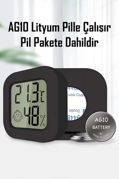 Mini Sıcaklık Nem Ölçer LCD Ekranlı Oda Termometre Duvara Takılabilen Masaüstü Isı Göstergesi Siyah - 3