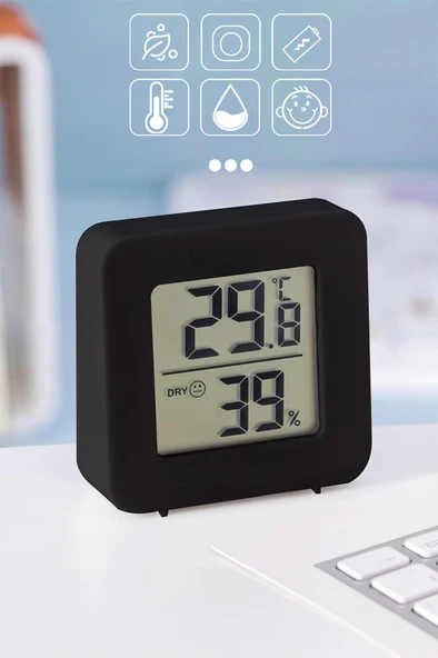 Mini Sıcaklık Nem Ölçer LCD Ekranlı Oda Termometre Duvara Takılabilen Masaüstü Isı Göstergesi Siyah